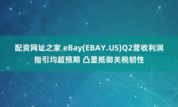 配资网址之家 eBay(EBAY.US)Q2营收利润指引均超预期 凸显抵御关税韧性