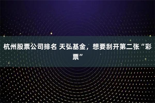 杭州股票公司排名 天弘基金，想要刮开第二张“彩票”